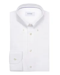 Eton Unifarbenes Businesshemd mit Button-Down-Kragen, Slim Fit Weiß