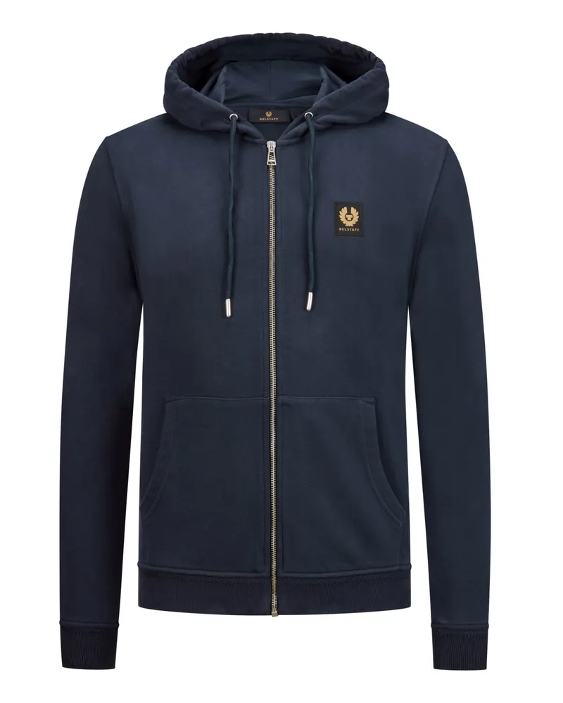 Belstaff Hoodie mit Logo-Aufnäher und Zip Marine