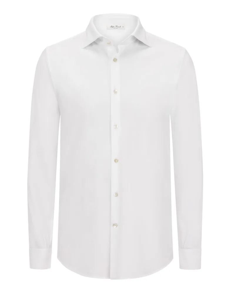 Stefan Brandt Unifarbenes Hemd in Jersey-Qualität Weiß