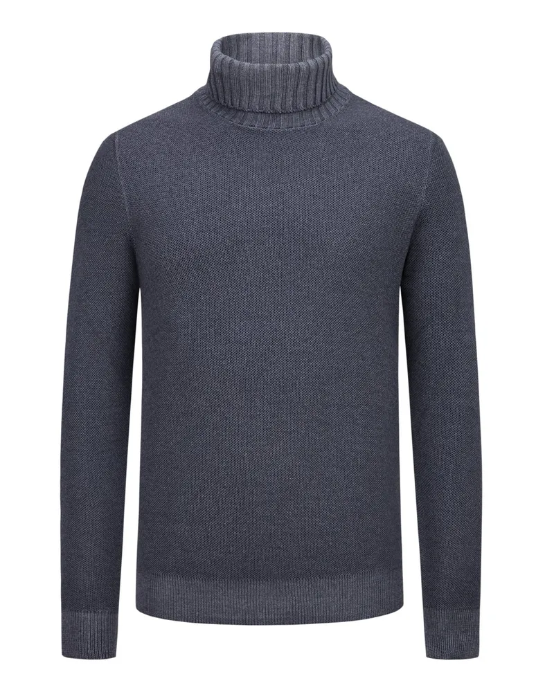 Gran Sasso Bicolor Rollkragenpullover in Reiskornstrick Marine