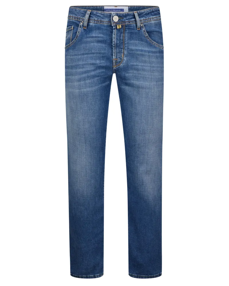 Jacob Cohën Jeans Scott mit Kontrastnähten, Slim Cropped Carrot Mittelblau