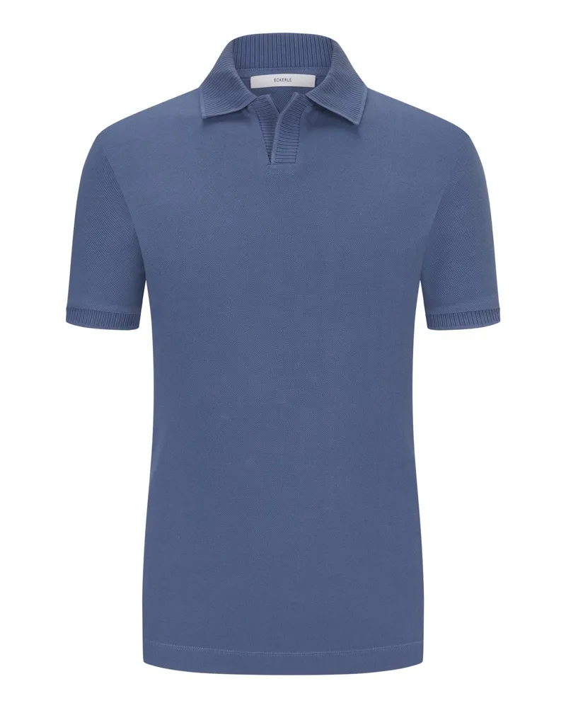 ECKERLE Piqué-Poloshirt mit Rivierakragen Mittelblau