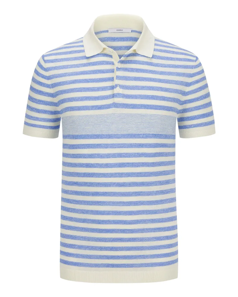 ECKERLE Softes Feinstrick-Poloshirt mit Ringelstreifen Blau