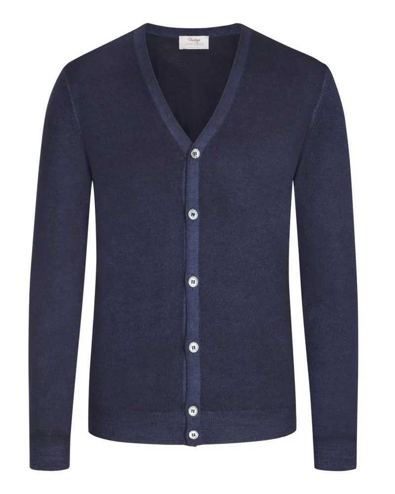 Gran Sasso Cardigan aus Merinowolle, Vintage-Optik Marine