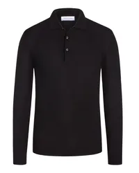 Gran Sasso Langarm-Poloshirt aus feiner Schurwolle Schwarz