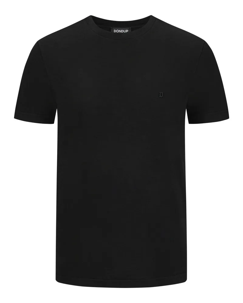 Dondup T-Shirt in Jersey-Qualität mit gummiertem Logo-Emblem Schwarz