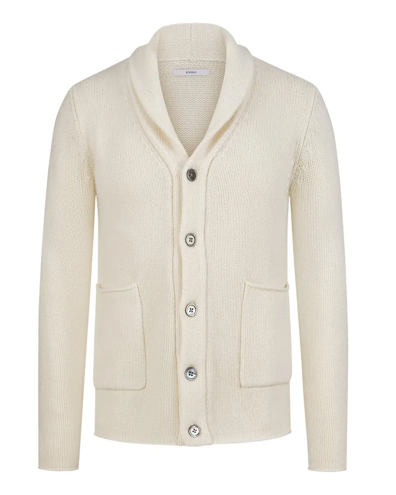 ECKERLE Softer Kaschmir-Cardigan mit Rollkanten Offwhite