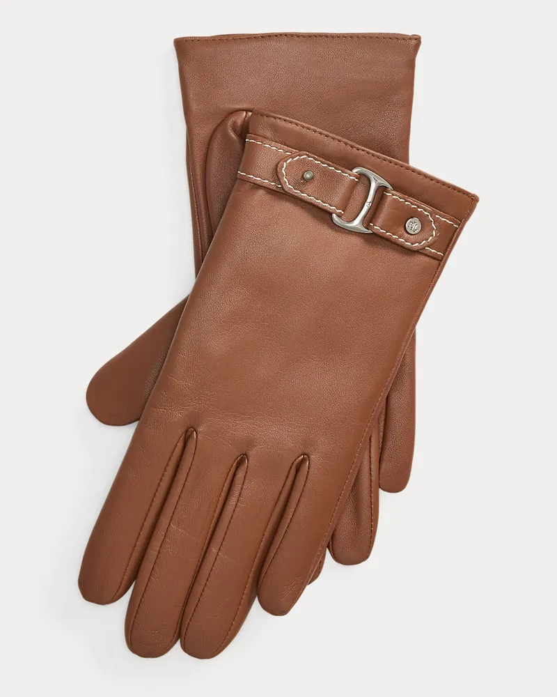Ralph Lauren Schafleder-Handschuhe mit D-Ringen Brown