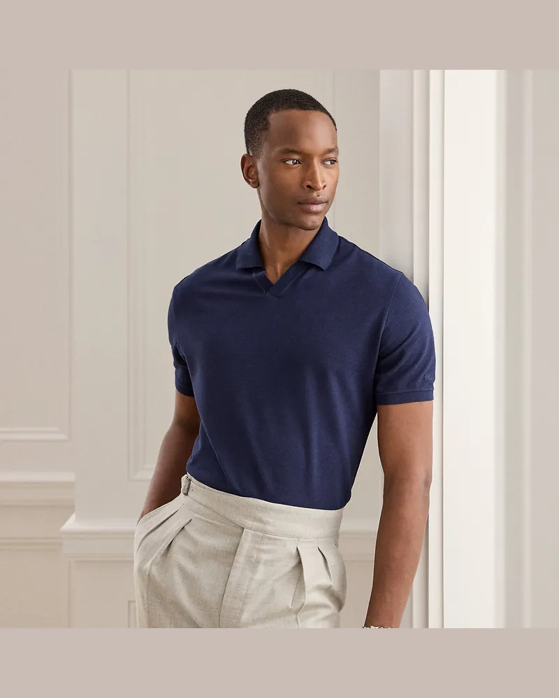 Ralph Lauren Poloshirt aus Baumwoll-Kaschmir-Piqué Blue