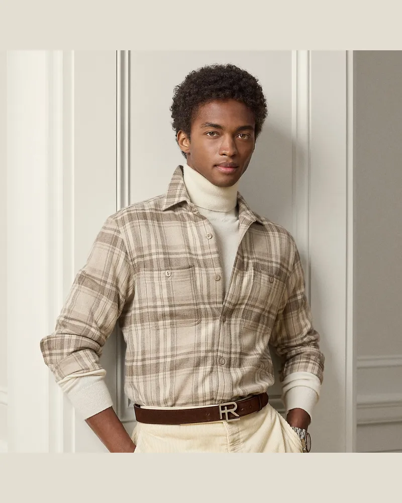 Ralph Lauren Kariertes Woll-Seiden-Kaschmir-Hemd Brown