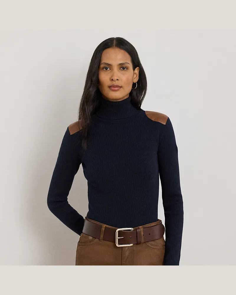 Ralph Lauren Rollkragenpullover mit Kunstlederbesatz Blue