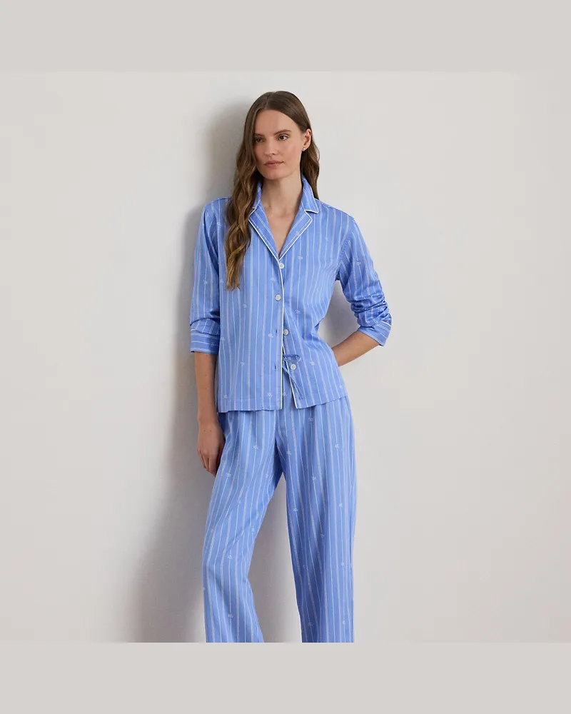 Ralph Lauren Atlas-Pyjama mit gestreiftem Logomotiv Blue