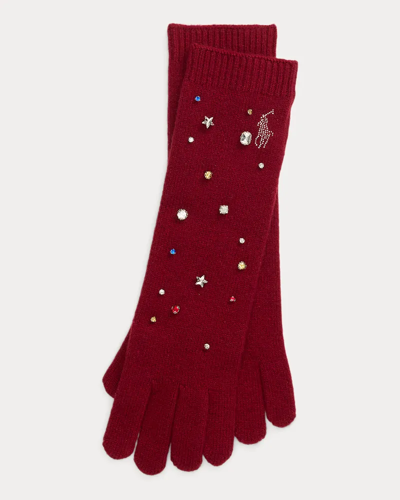 Ralph Lauren Geschmückte Wolle-Kaschmirhandschuhe Red