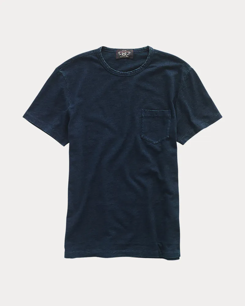 Ralph Lauren Indigoblaues Jersey-T-Shirt mit Tasche Blue