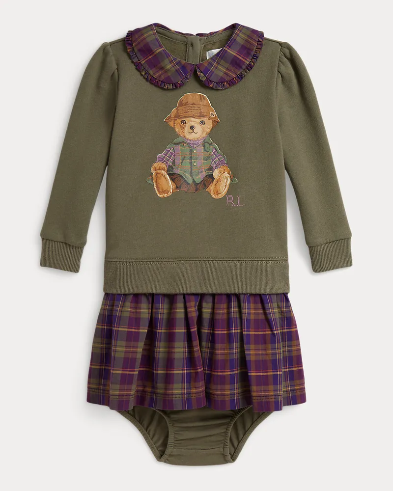 Ralph Lauren Fleecekleid und Höschen mit Polo Bear Green