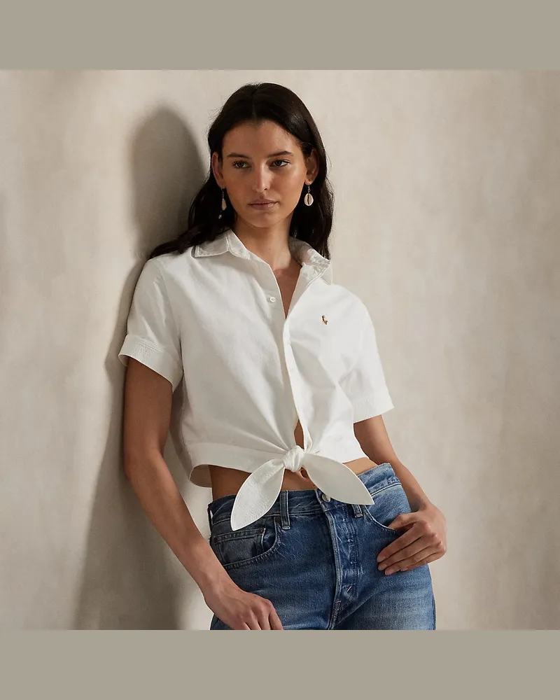 Ralph Lauren Verkürztes Oxfordhemd mit Schnürdetail White