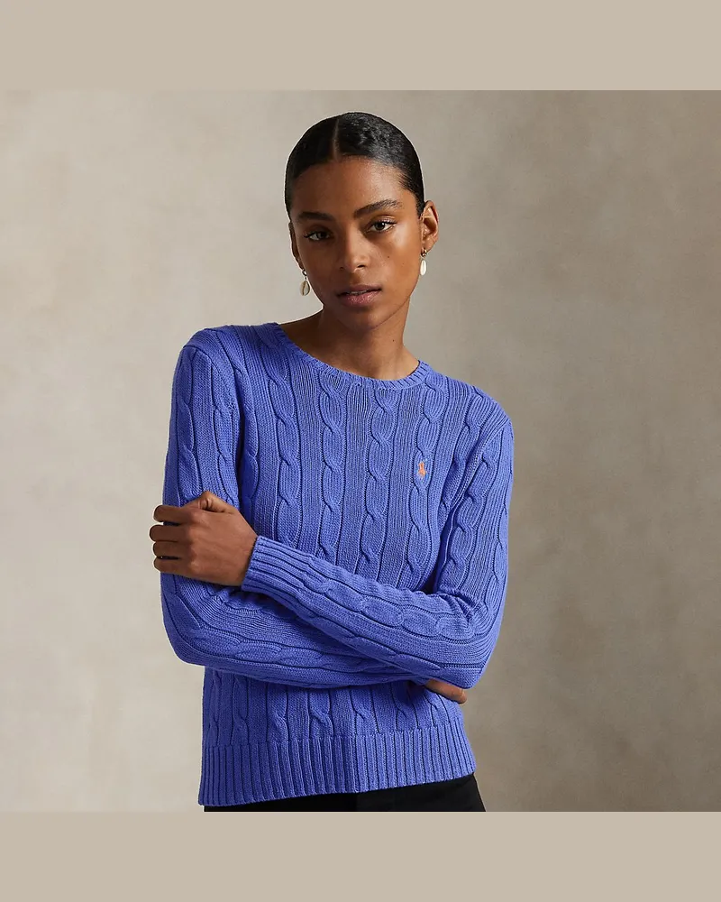 Ralph Lauren Baumwoll-Rundhalspullover mit Zopfmuster Blue