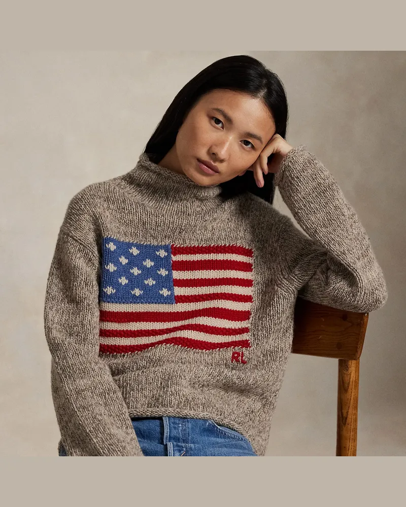 Ralph Lauren Rollkragenpullover mit US-Flagge Natural