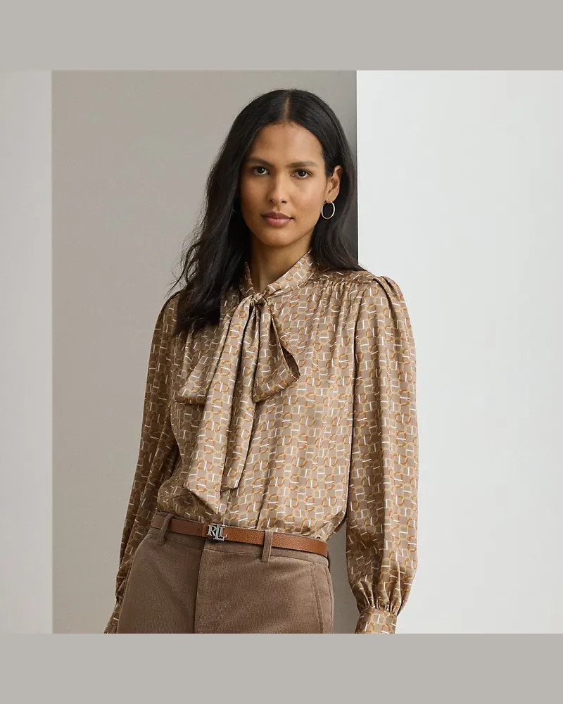 Ralph Lauren Gemusterte Twillbluse mit Bindedetail Brown