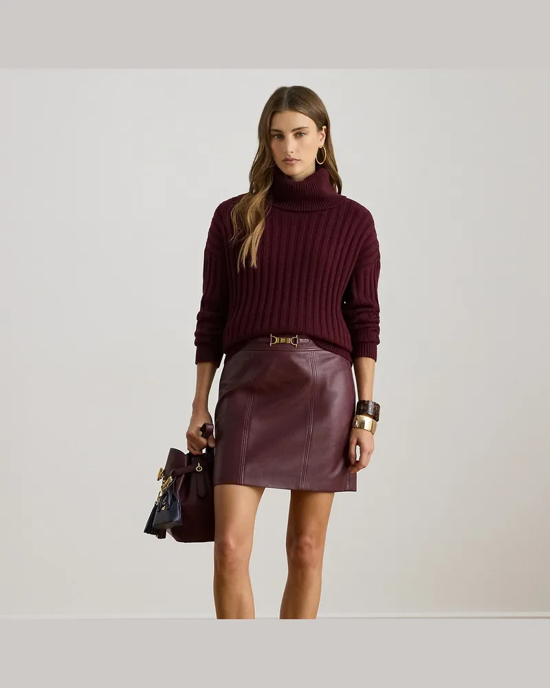 Ralph Lauren Lammleder-Minirock mit Schnalle Red