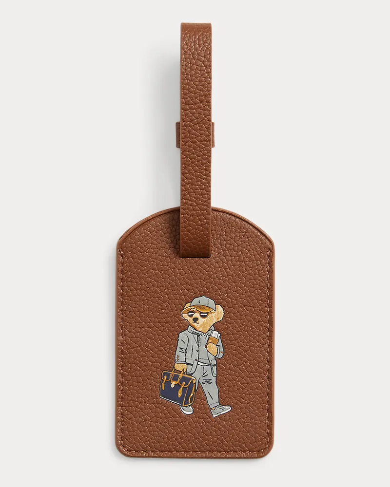 Ralph Lauren Narbenleder-Gepäckanhänger mit Polo Bear Tan
