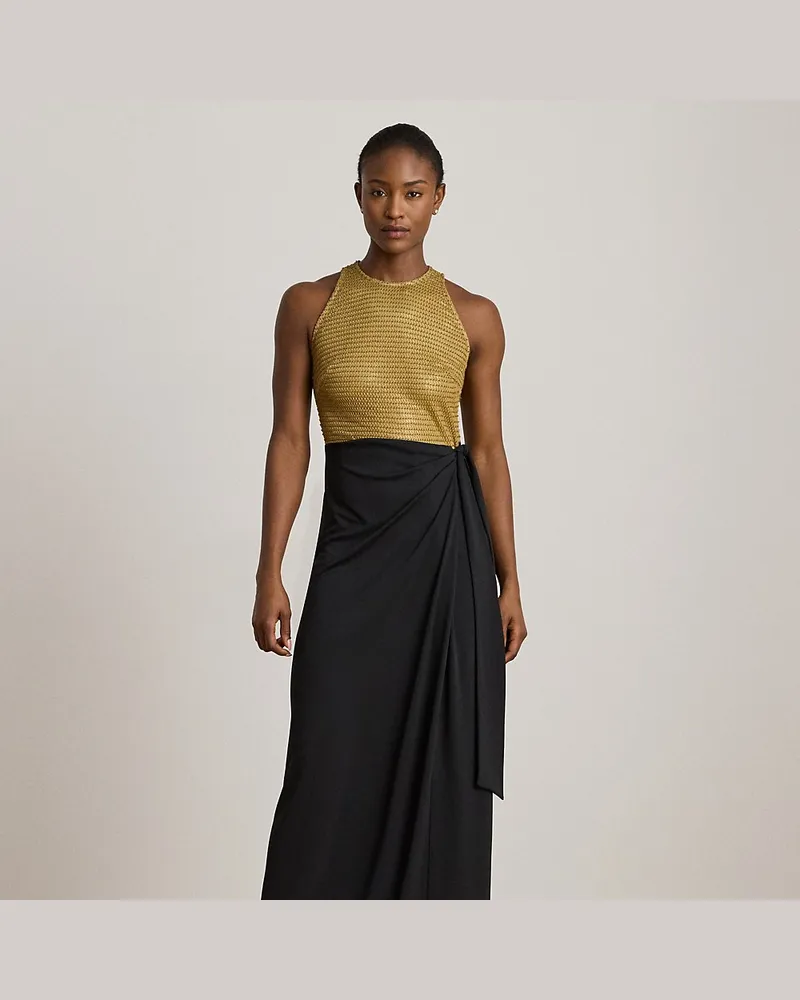 Ralph Lauren Abendkleid mit Perlen und Bindedetail Tan