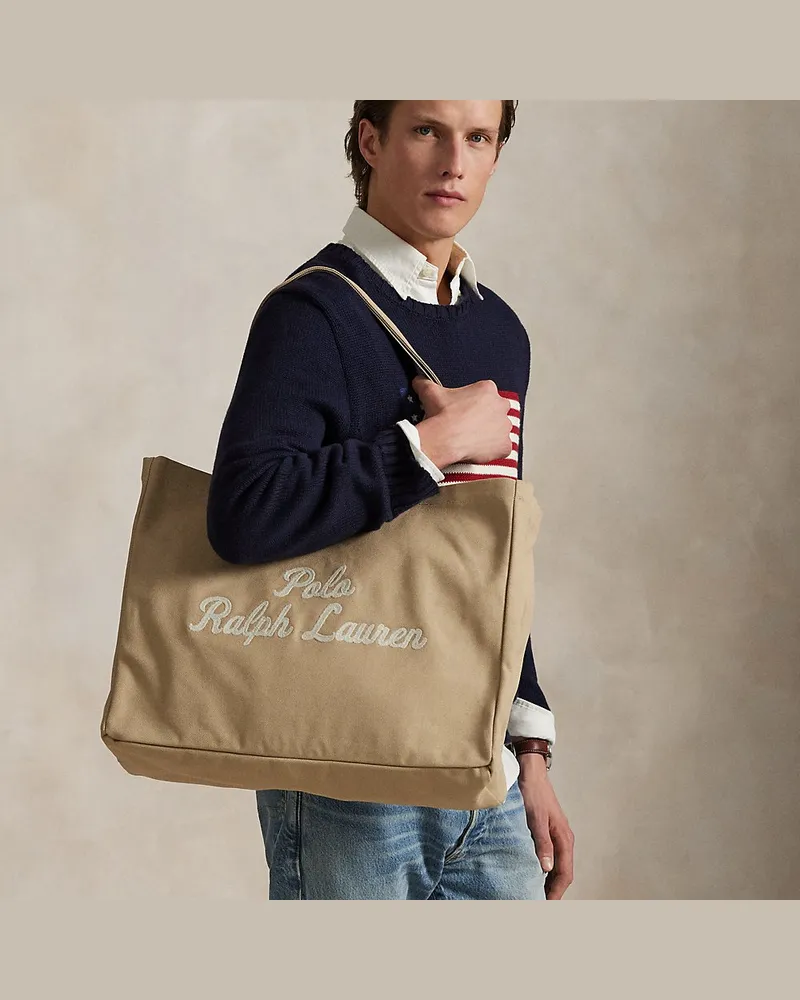 Ralph Lauren Bestickte Segeltuchtragetasche Tan