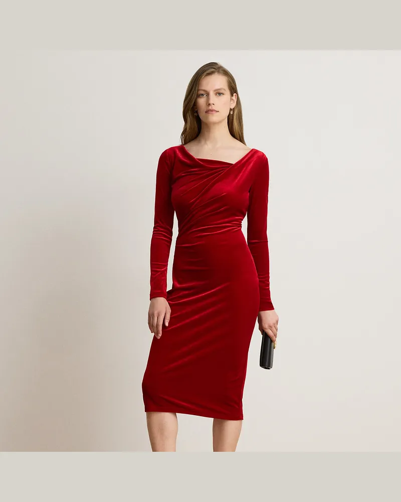 Ralph Lauren Langärmliges Samtkleid Red
