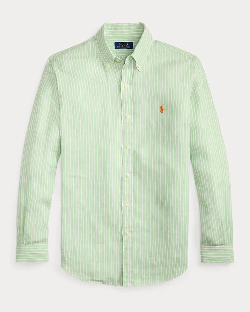 Ralph Lauren Gestreiftes Custom-Fit Leinenhemd Green