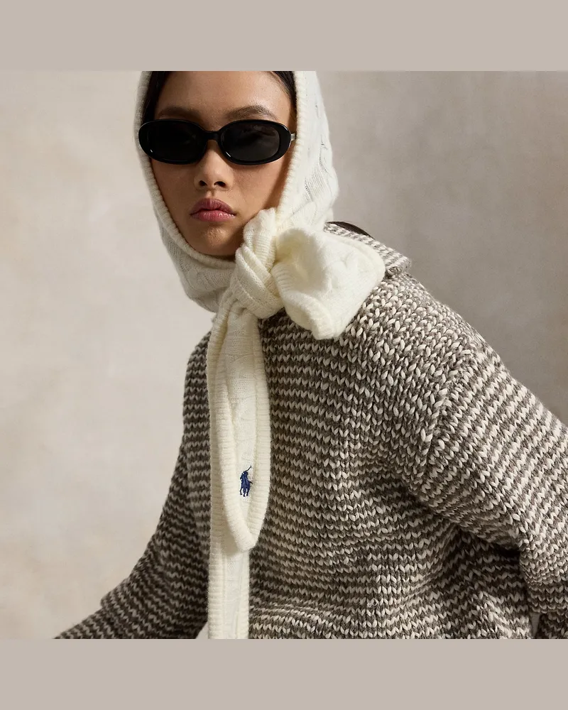 Ralph Lauren Zopfmuster-Kapuzenschal mit Kaschmir White