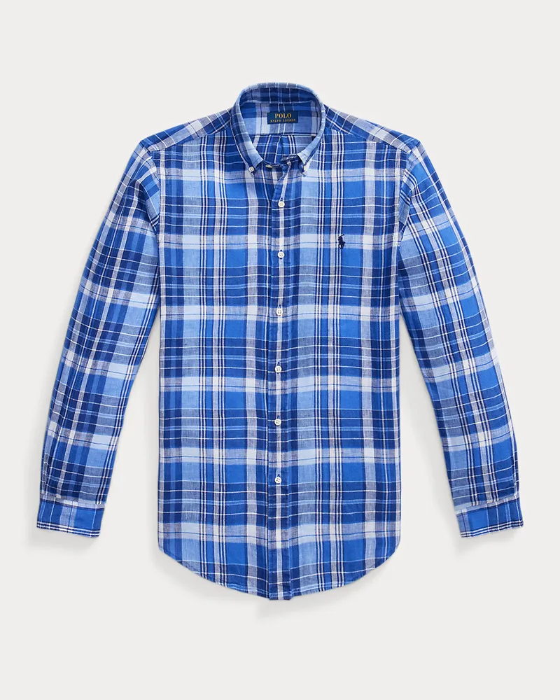 Ralph Lauren Kariertes Custom-Fit Hemd aus Leinen Blue