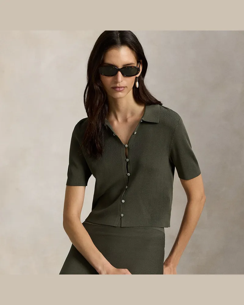 Ralph Lauren Kurzärmlige Strickjacke mit Polokragen Green