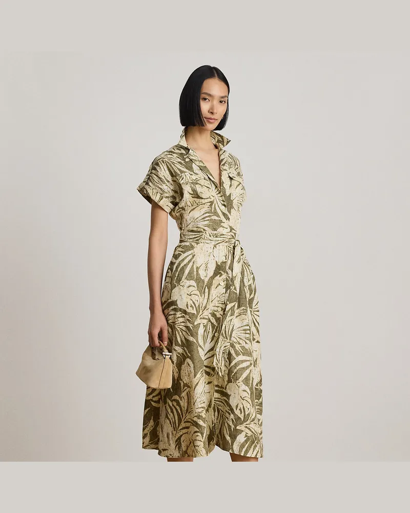 Ralph Lauren Kurzärmliges Hemdkleid mit Palmenmuster Green