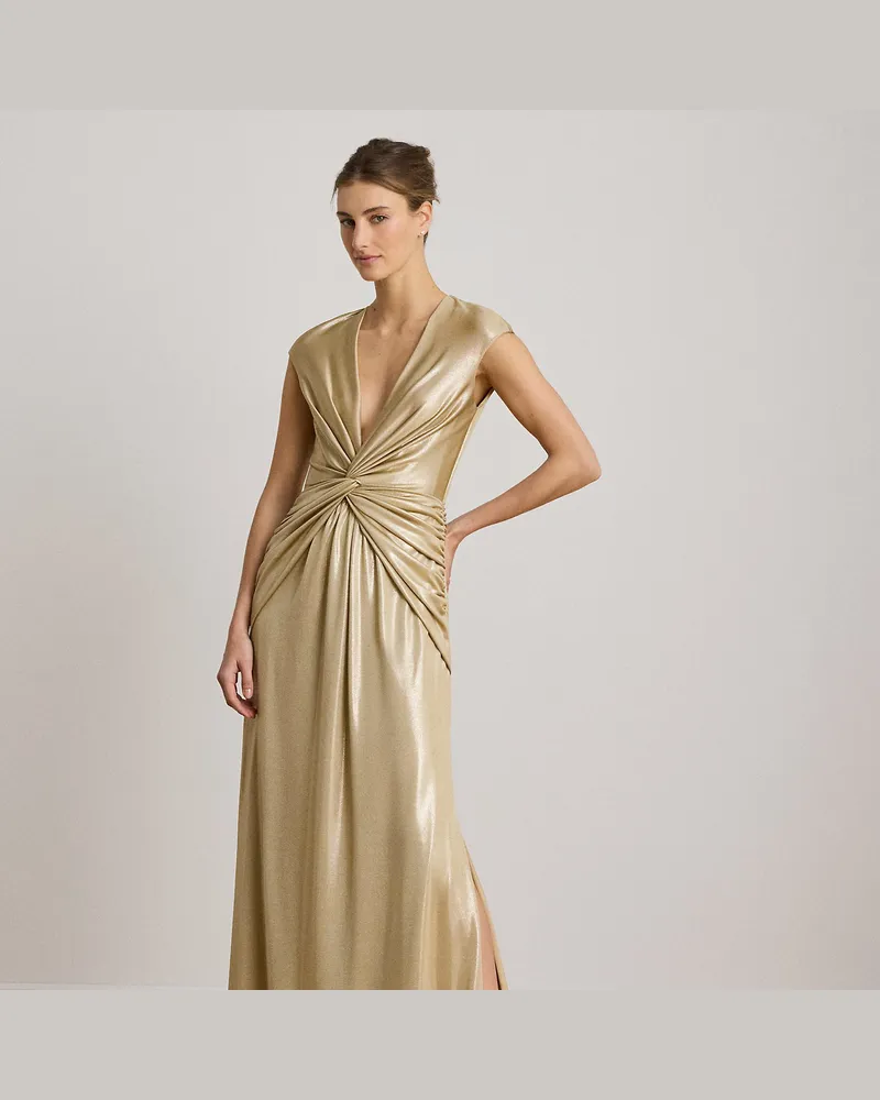 Ralph Lauren Metallic-Abendkleid mit Twist-Detail Gold