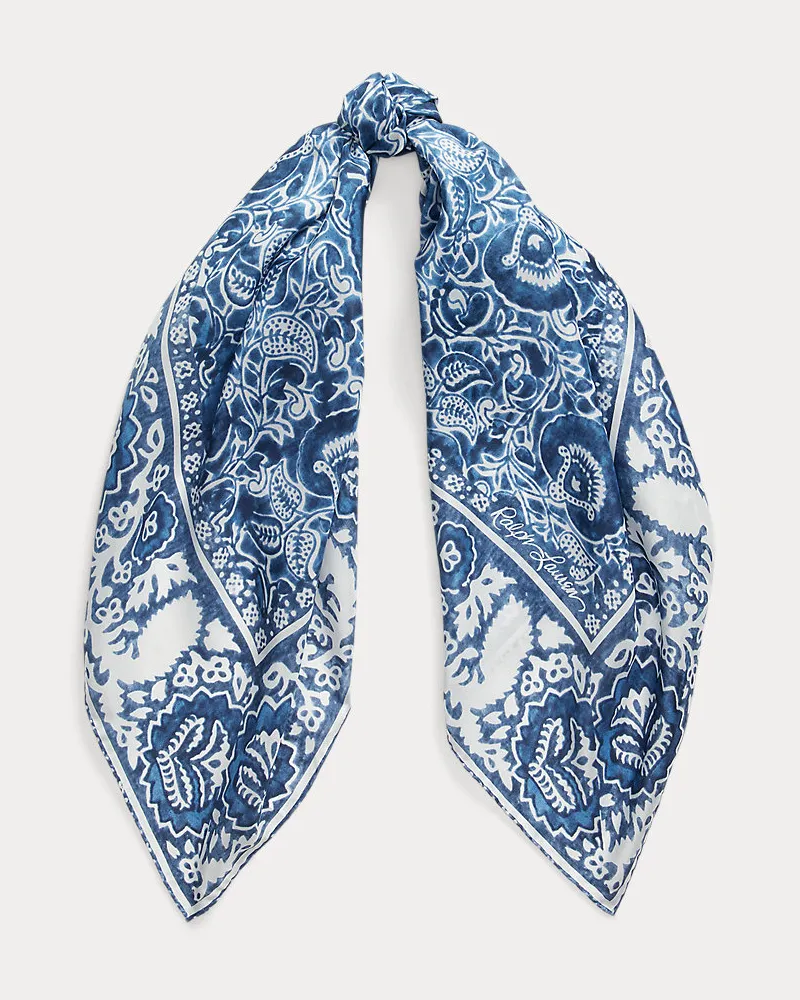 Ralph Lauren Geblümtes Tuch aus Habotaiseide Blue