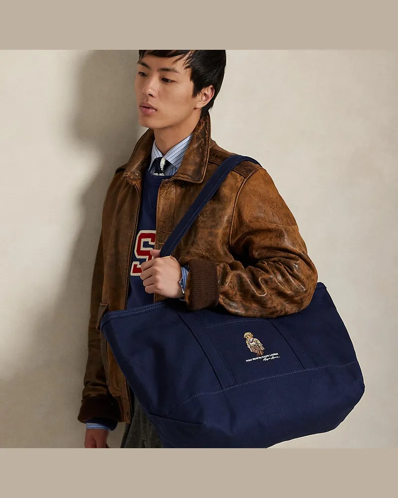Ralph Lauren Segeltuch-Tragetasche mit Polo Bear Blue