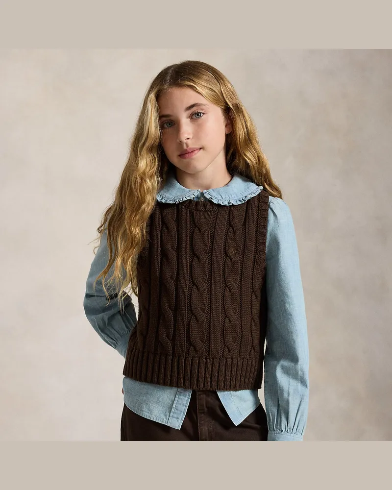 Ralph Lauren Baumwollpullunder mit Zopfmuster Brown