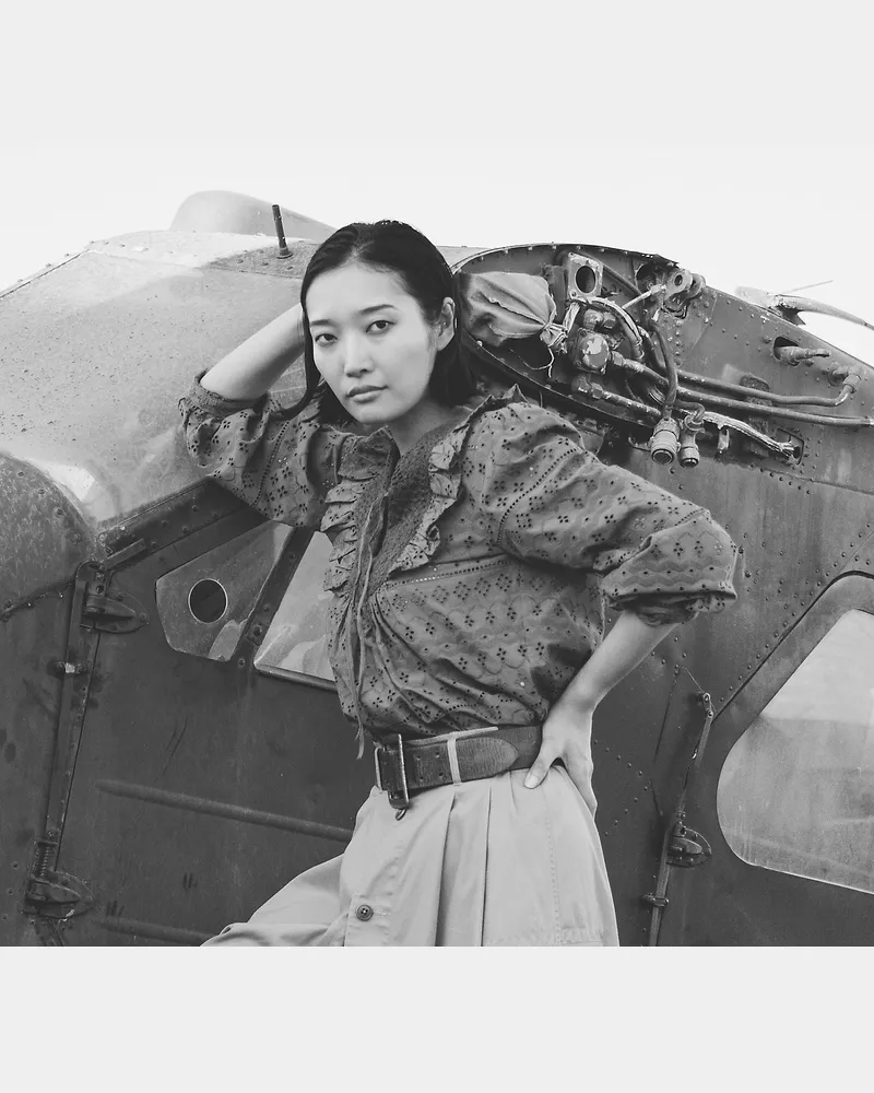 Ralph Lauren Baumwollvoile-Bluse mit Lochstickerei Green