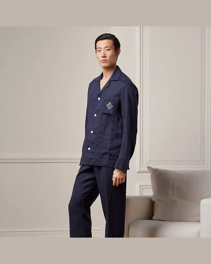 Ralph Lauren Monogramm-Pyjama aus Leinen Blue