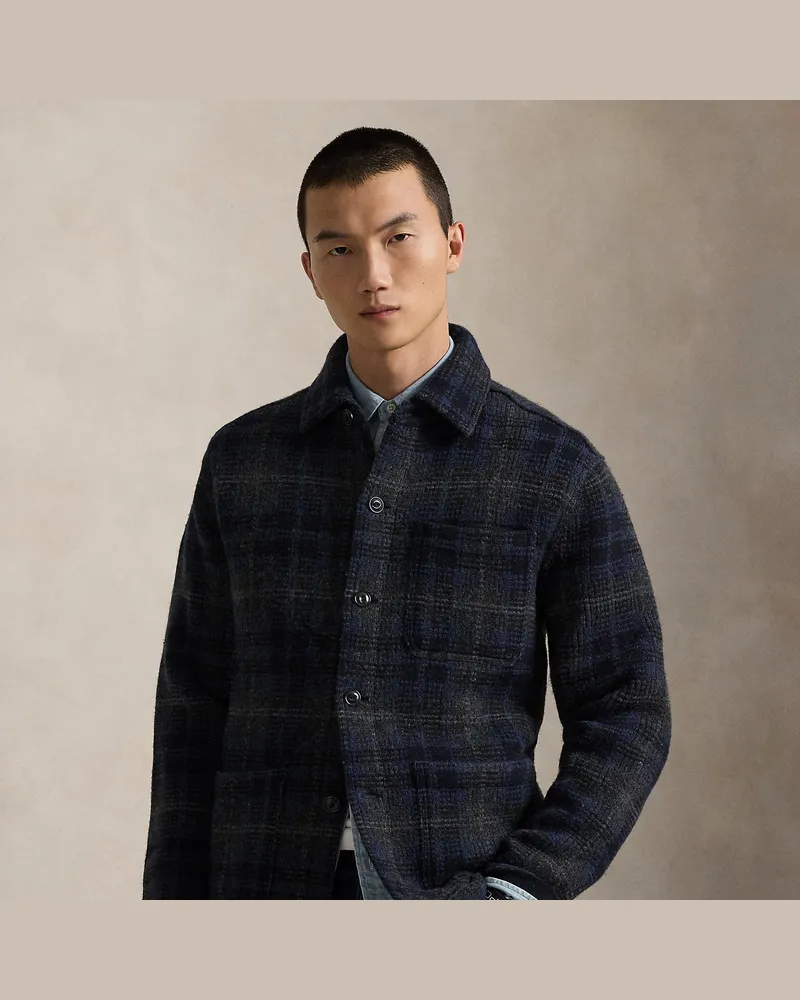 Ralph Lauren Karierte Strickjacke aus Kochwolle Blue
