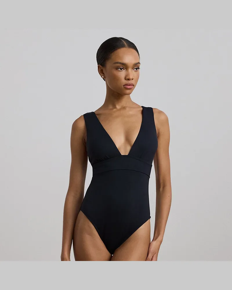 Ralph Lauren Badeanzug mit V-Ausschnitt Black