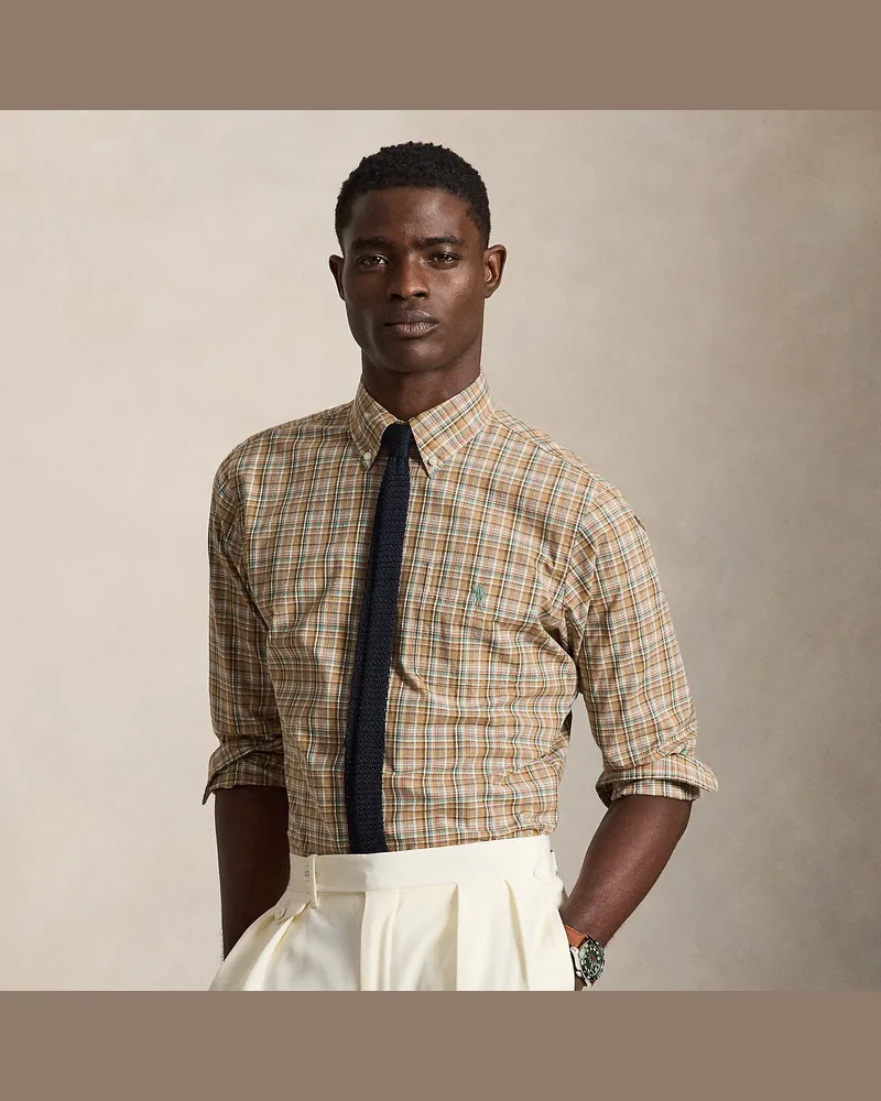 Ralph Lauren Kariertes Custom-Fit Popelinehemd Tan