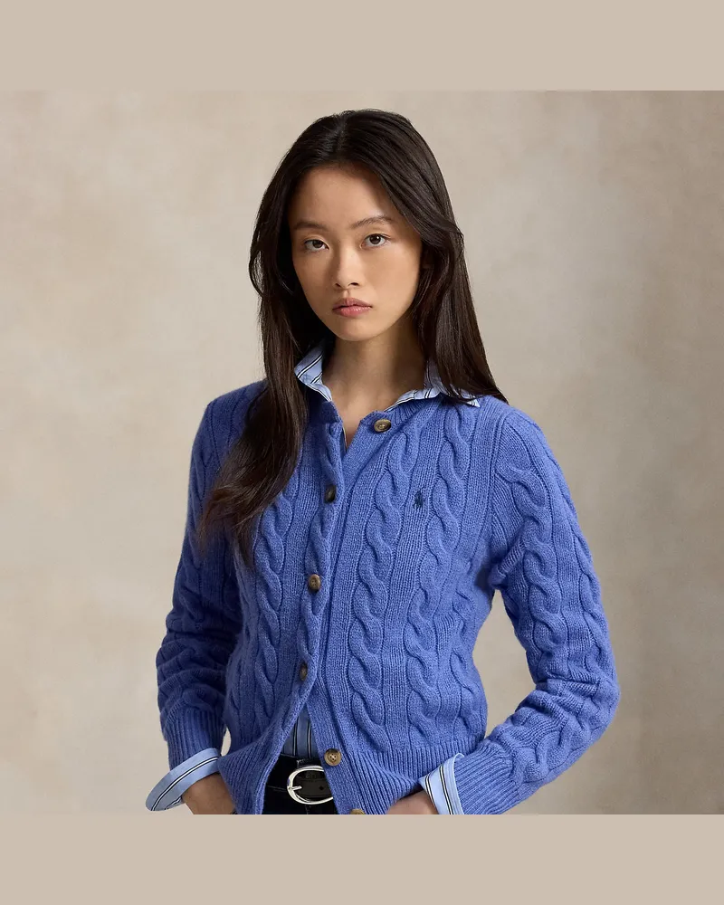 Ralph Lauren Woll-Kaschmirstrickjacke mit Zopfmuster Blue