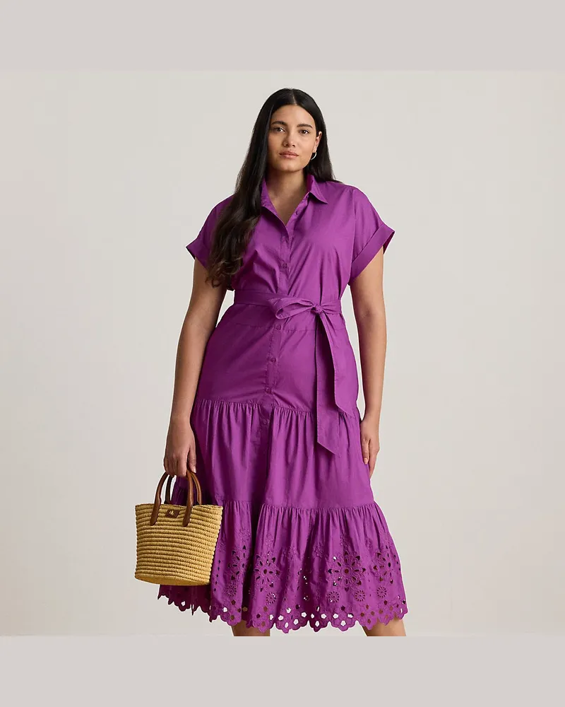 Ralph Lauren Plus Größen - Gestuftes Hemdkleid mit Lochstickerei Purple