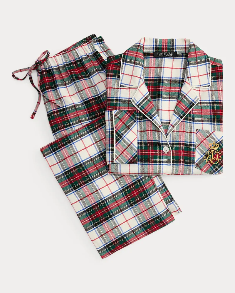 Ralph Lauren Karierter Pyjama aus angerautem Twill Cream