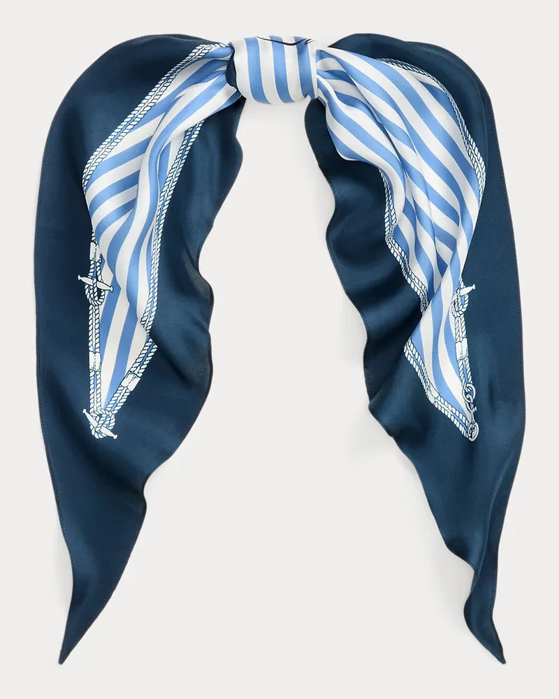 Ralph Lauren Seidenschal mit Streifen und Wappen Blue