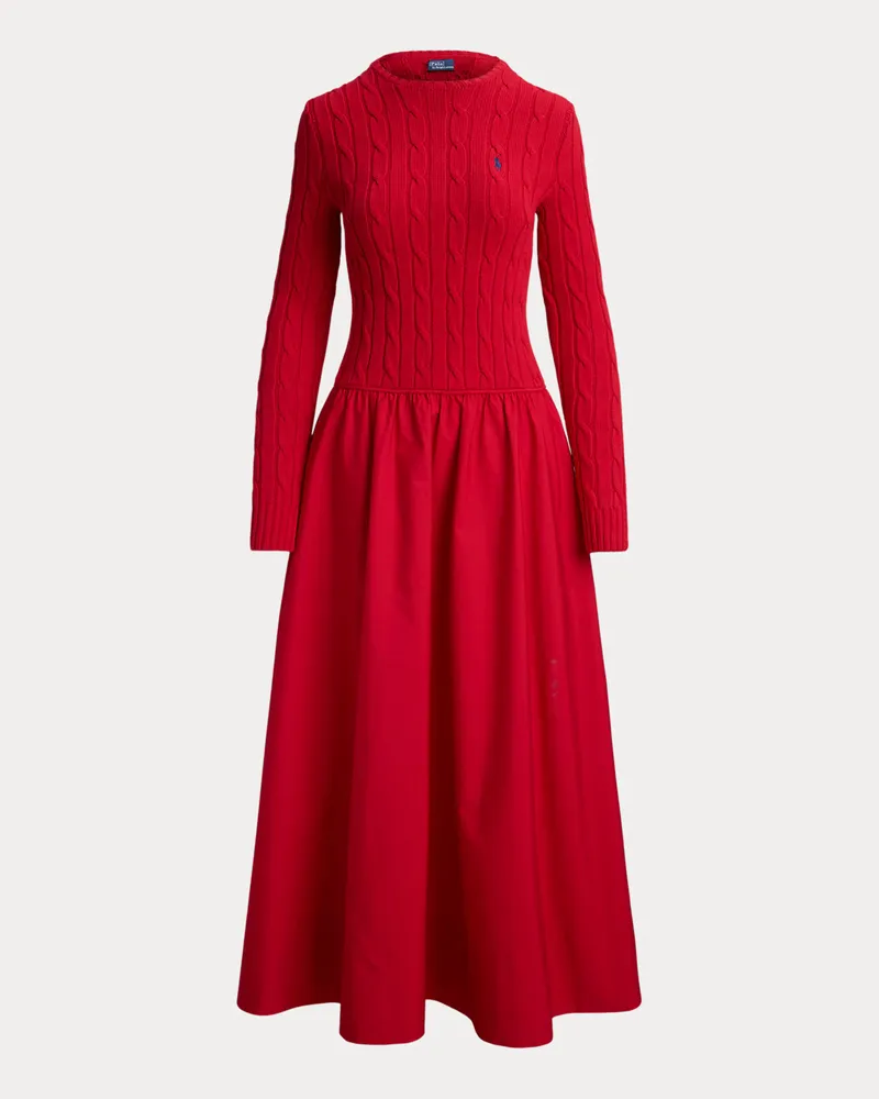 Ralph Lauren Baumwollkleid mit Zopfmuster-Oberteil Red