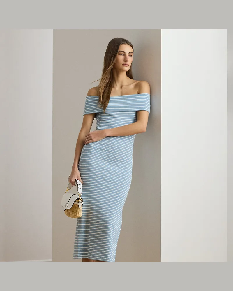 Ralph Lauren Schulterfreies Midikleid mit Streifen Blue
