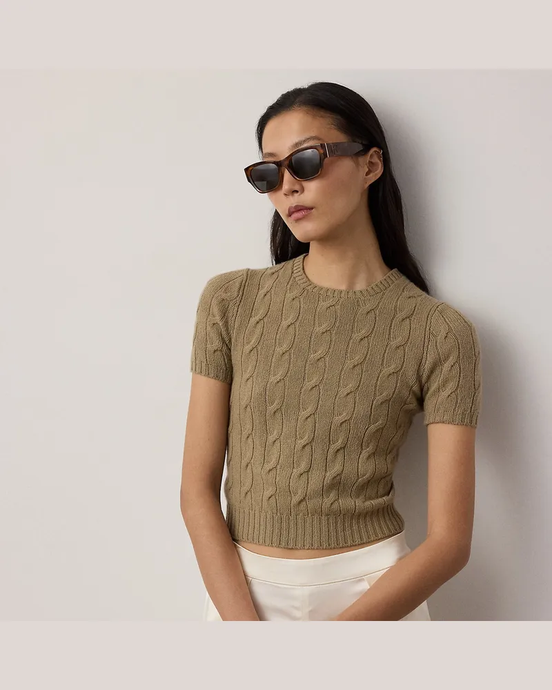 Ralph Lauren Kurzer Kaschmirpullover mit Zopfmuster Tan