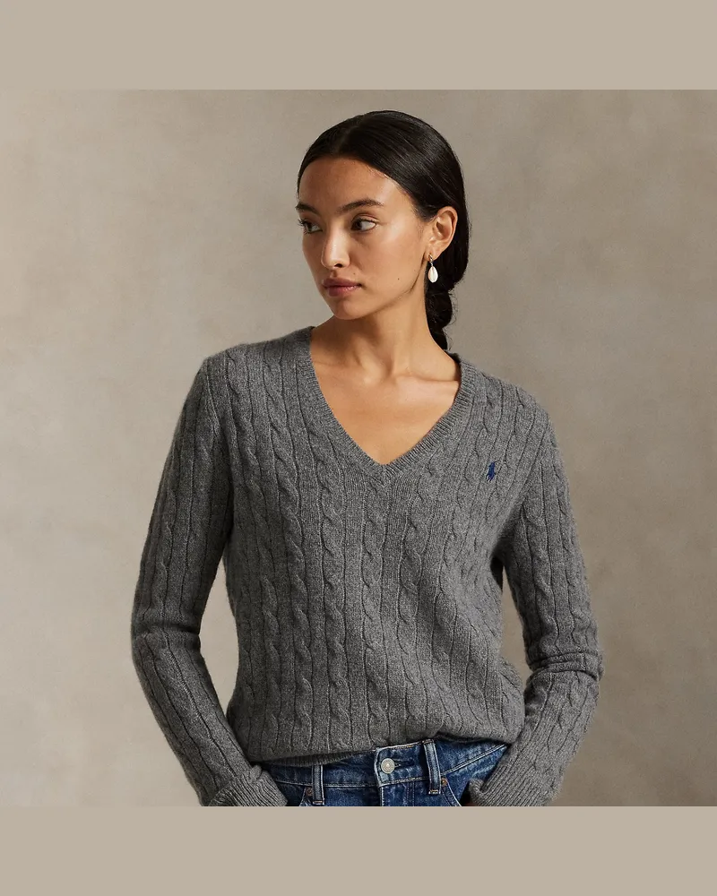 Ralph Lauren Woll-Kaschmir-Pullover mit Zopfmuster Grey